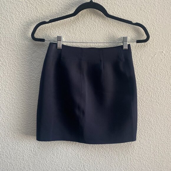 Helmut Lang SW-CS2256 Mini Skirt Raw Hem Zip Closure Dark Blue Size Small - Picture 2 of 5
